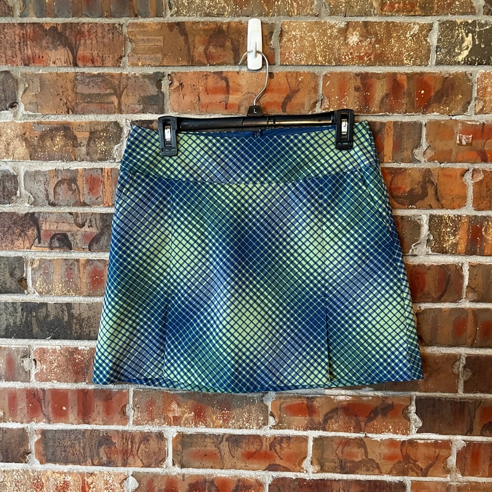 Women's Nike Golf Green Blue Plaid Dri-Fit Skort Skirt Shorts Size
